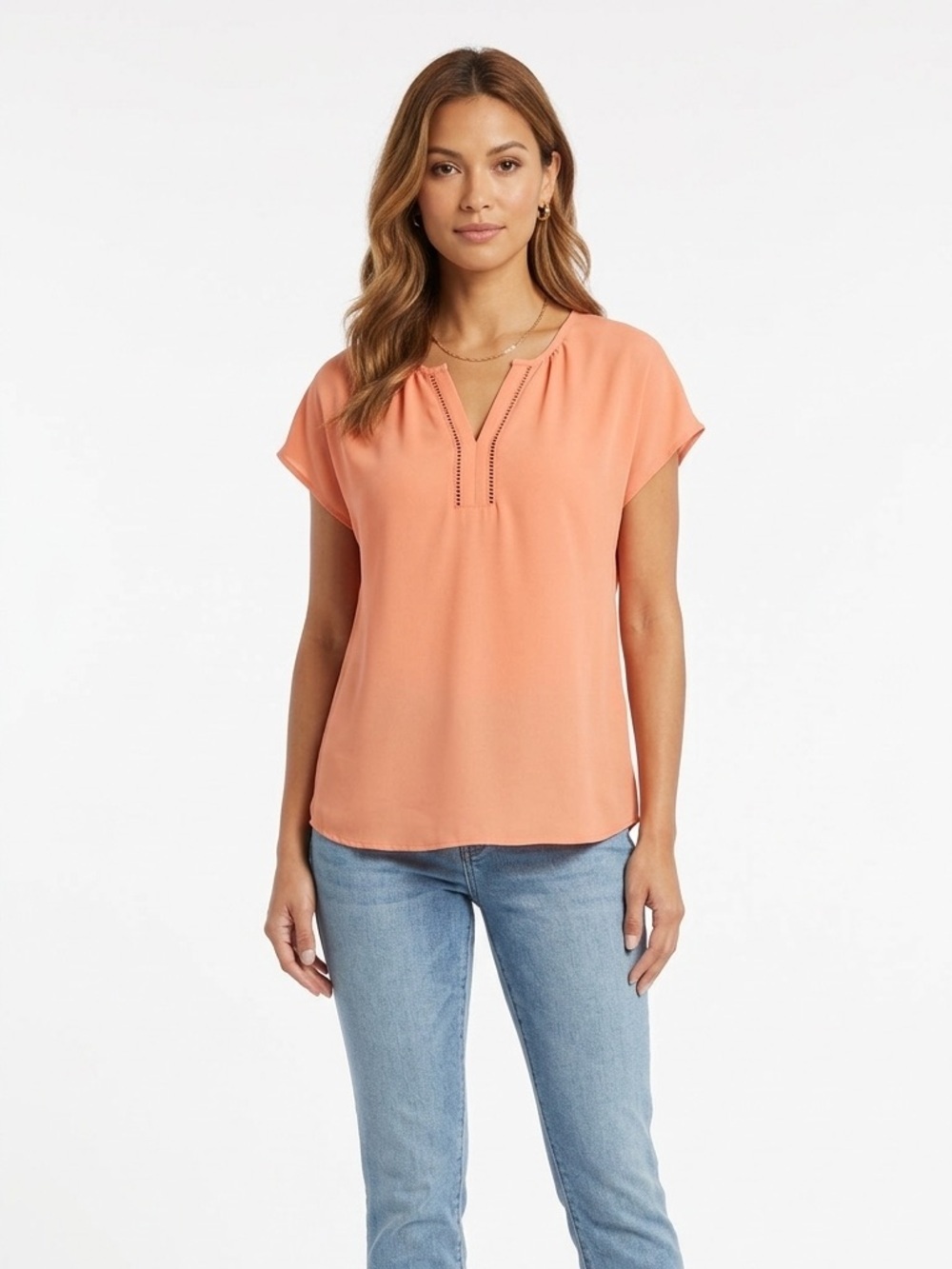 Valerie Stevens Peach Short-Sleeve V-Neck Blouse